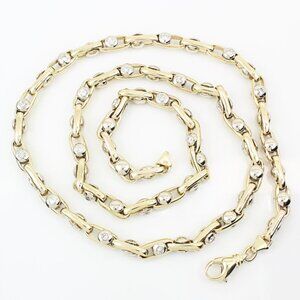 14KYG 4.8CT Diamond Riveted Oval Link Necklace Kinetic Rolling Chain